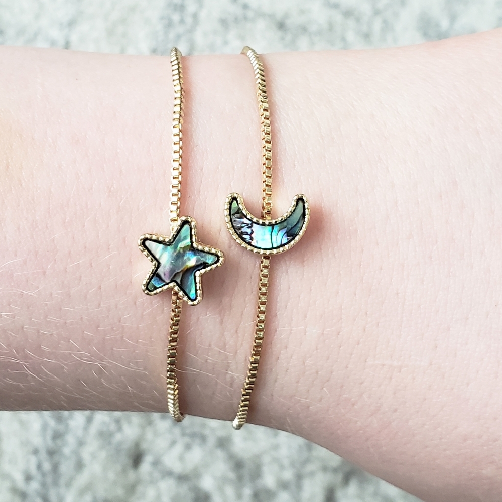 Abalone shell moon and star bracelet set